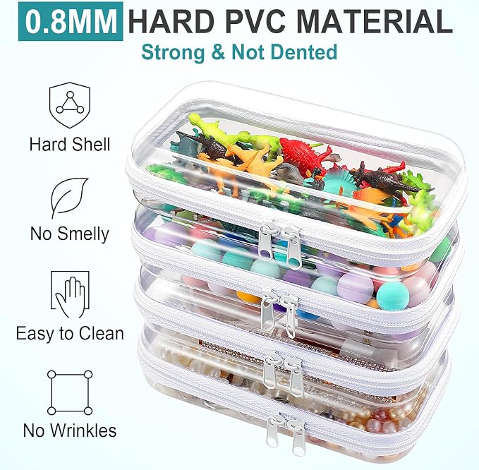 Hoolerry 4 Pcs Hard Clear Zipper Case Makeup Bags Plastic Pencil Pouch - Image 4