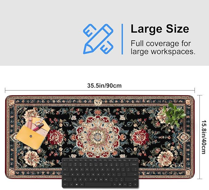 Vintage Persian Carpet Mouse Pad – Large Extended Desk Mat 35.43 x 15.75 in – - Image 3