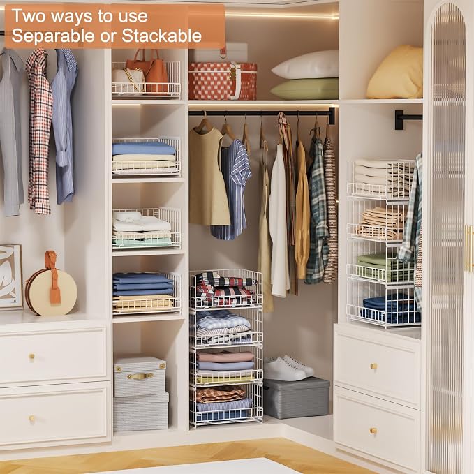 4-Tier Sliding Closet Organizers and Storage Shelves, Stackable Closet Shelf - Image 7