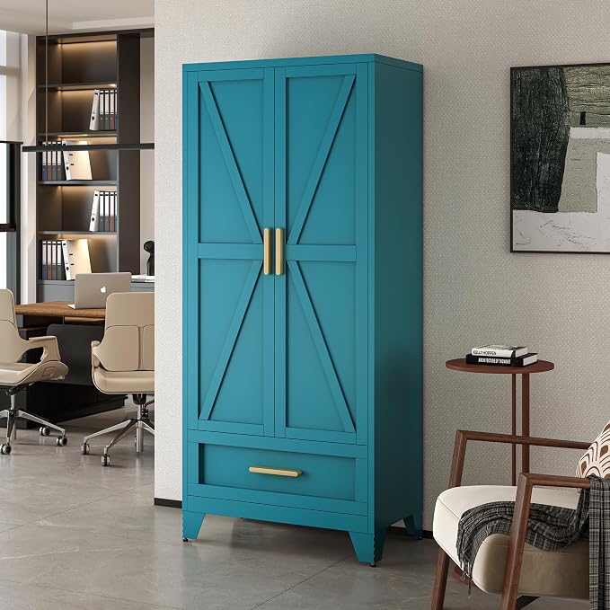71" Tall Metal Wardrobe Cabinet - Image 7