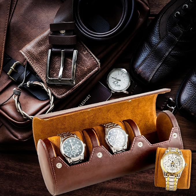 MR.OKAY 3 Watch Travel Case- Classic Leather Watch Case - Image 7
