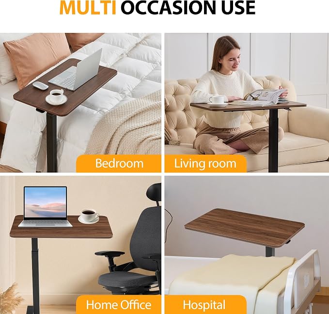 Overbed Table with Hidden Wheels, Height Adjustable Medical Bed Table Hospital - Image 7