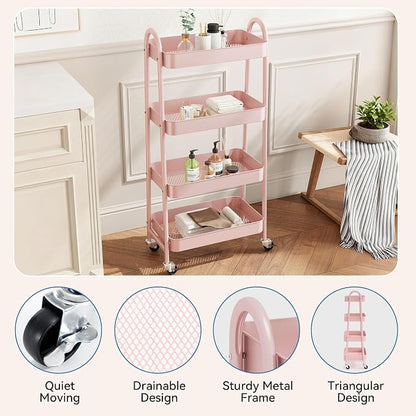 NEWBULIG 4-Tier Metal Rolling Storage Cart, Heavy Duty Mobile Utility Organizer - Image 2