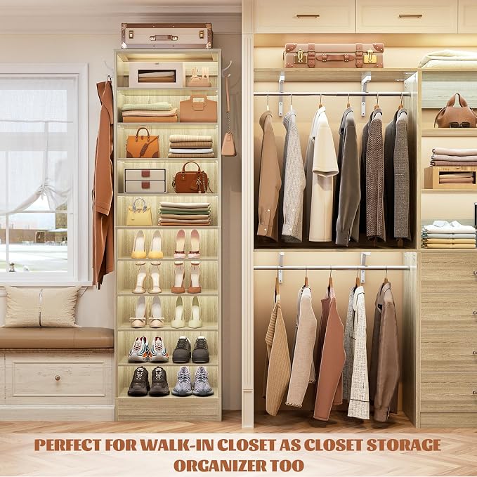 Aheaplus Tall Shoe Cabinet, 10 Tiers Narrow Wood Shoe Rack, Shoe Storage - Image 5