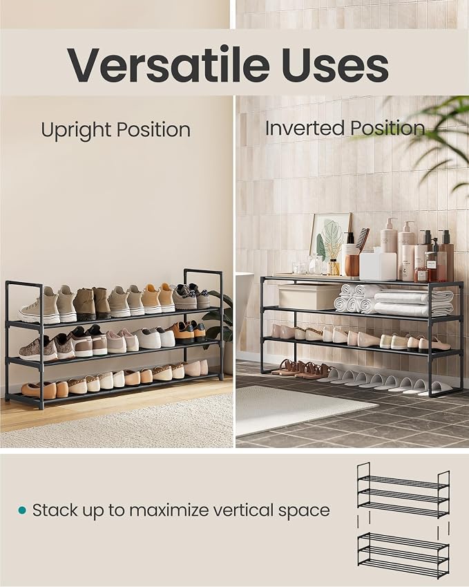 SONGMICS Shoe Rack, 3-Tier Shoe Organizer, Metal Storage Shelf, Upright or - Image 4