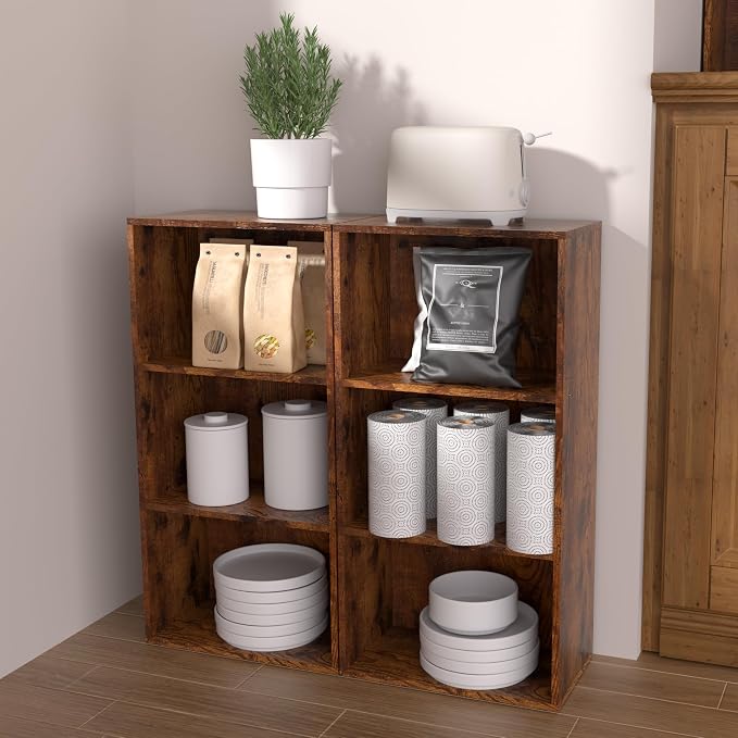 Wooden 3 Cube Storage Organizer, 3 Tier Low Bookcase Freestanding Storage - Image 7