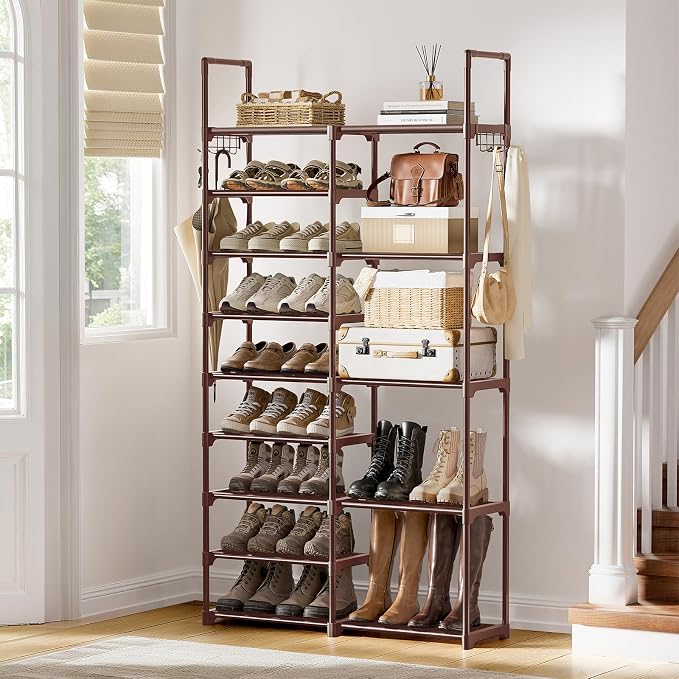 WOWLIVE 9 Tier 2-Column Shoe Rack, 30-35 Pairs Stackable Brown | Compact - Image 2