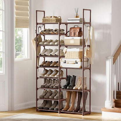 WOWLIVE 9 Tier 2-Column Shoe Rack, 30-35 Pairs Stackable Brown | Compact - Image 2
