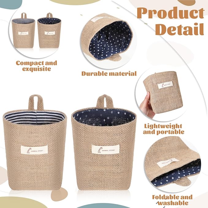 2 Pack Hanging Basket for Door Jute Hanging Wall Storage Baskets, Small Linen - Image 6