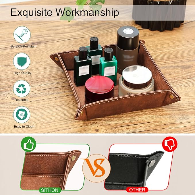 SITHON Valet Tray Desktop Storage Organizer – Premium PU Leather Catchall - Image 4