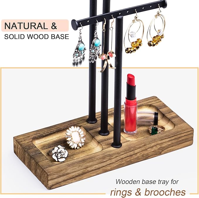 Love-KANKEI Jewelry Organizer Stand Metal & Wood Base and Large Storage - Image 4