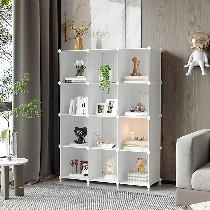 AWTATOS Cube Storage Organizer Storage 12 Cube Bookshelf DIY Plastic Closet - Image 2