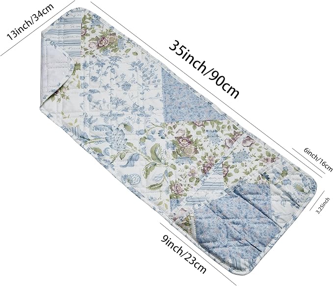 Brilliant Sunshine Blue Rose Patchwork Couch Armrest 5 Pockets Organizer - Image 5