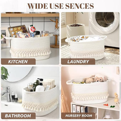 2 Pack Storage Basket for Shelves, Boho Cotton Rope Storage Bins - Image 6