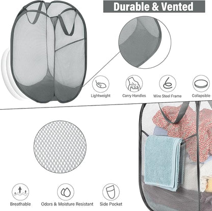 BATTOO 3 Pack Collapsible Laundry Basket Strong Mesh Pop Up Laundry Hamper - Image 2