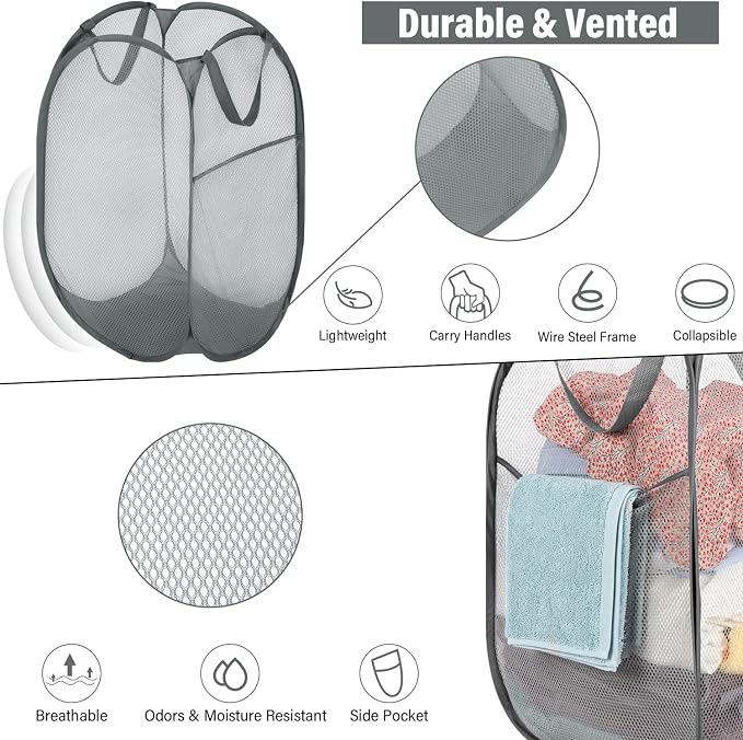 BATTOO Deluxe Strong Mesh Pop up Laundry Hamper Basket - Image 2