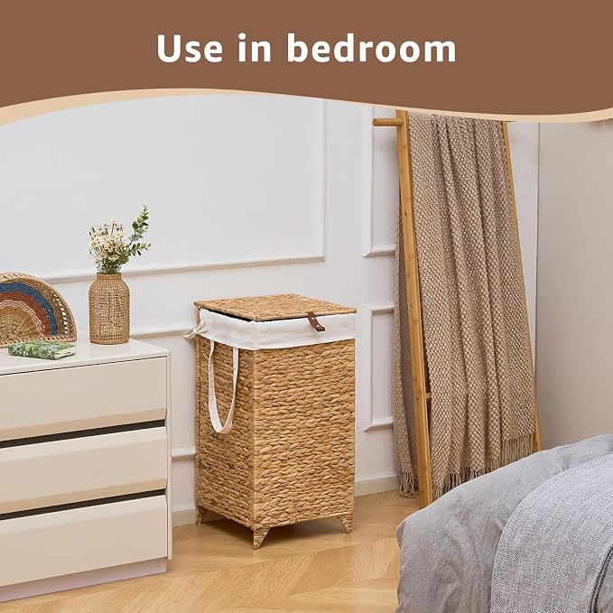 Laundry Hamper with Lid and Removable Liner Bag, Handwoven Natural Hyacinth - Image 5