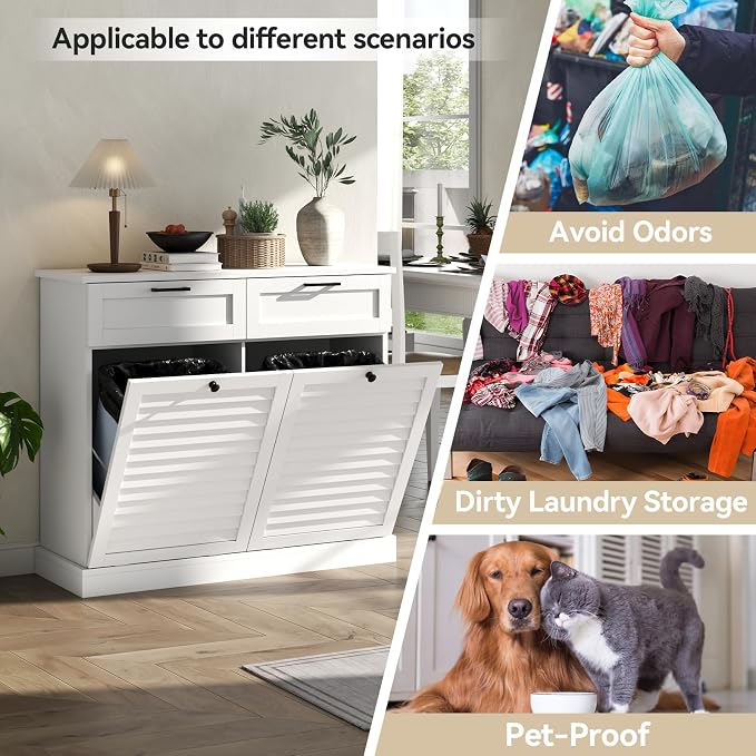 Double Tilt Out Laundry Hamper Cabinet, 30 Gallon Trash Can Cabinet - Image 6