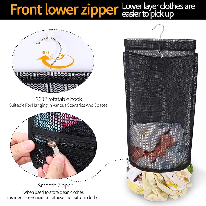 Hanging Collapsible Mesh Laundry Hamper - Image 4