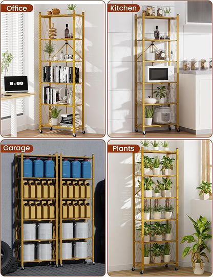 ALANNG 73.6 Inch Folding Bookshelf, 6 Tier Metal Bookcase and Bookshelves | - Image 7