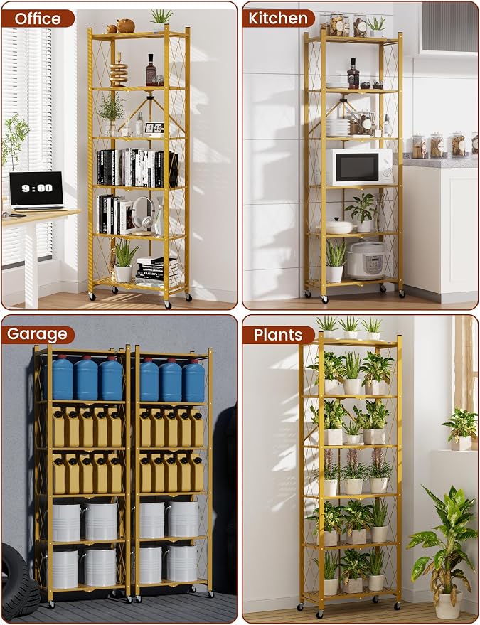 ALANNG 73.6 Inch Folding Bookshelf, 6 Tier Metal Bookcase and Bookshelves | - Image 7