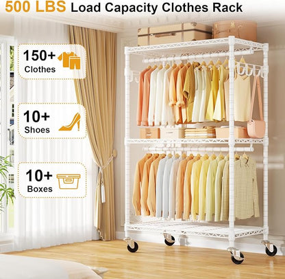 P1 Rolling Clothes Rack Heavy Duty, Metal Closet Clothing Rack - Image 2
