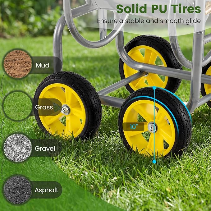 Goplus Garden Hose Reel Cart, 330ft 5/8" or 400ft 1/2" Large Capacity, - Image 3