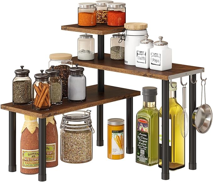 GHWIE Corner Shelf Organizer, 3 Tier Bamboo Kitchen Countertop Rack by GHWIE