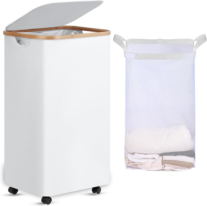 efluky Laundry Basket with Wheels, Tall Rolling Laundry Hamper with Lid and by efluky