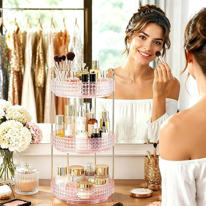 Fangoo 3 Tiers Pink Rotating Makeup Organizer - Image 5