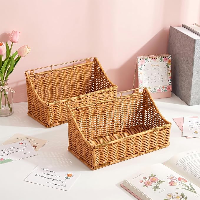 OwnMy 2PCS Plastic Wicker Hanging Basket Wall Mount Fruit Storage Baskets | - Image 2