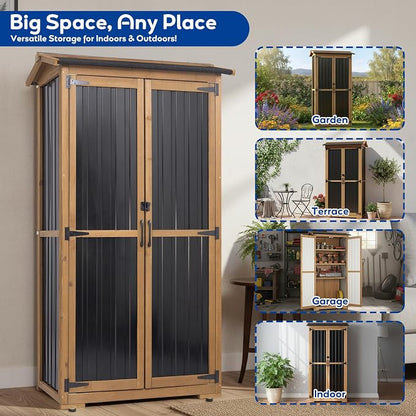 Outdoor Storage Cabinet Weather-Resistant, Wood & Metal Storage Shed - Image 8
