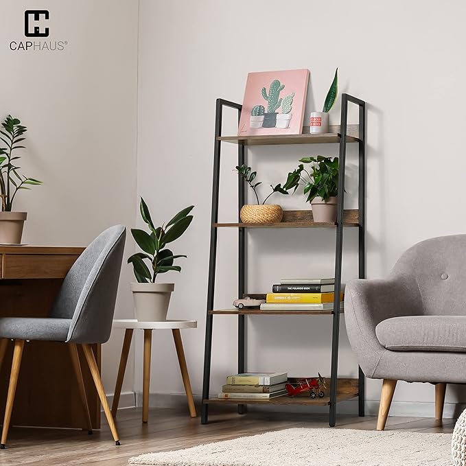 CAPHAUS 4 Tier Ladder Bookshelf, 24 Inch Width Free Standing Shelf, Bookcase - Image 2
