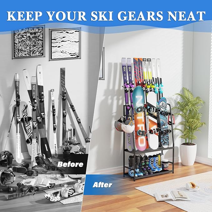 Ski Rack for Garage, Freestanding Snowboard Rack for Ski, Ski Boot, Ski Poles - Image 4