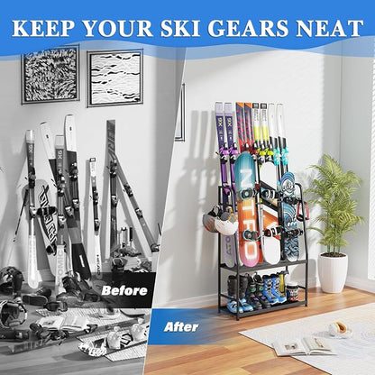Ski Rack for Garage, Freestanding Snowboard Rack for Ski, Ski Boot, Ski Poles - Image 4