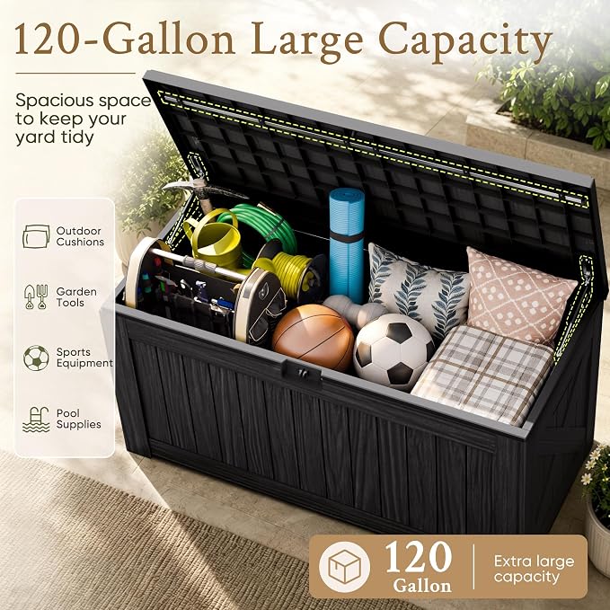 Devoko 120 Gallon Deck Box Resin Outdoor Storage Box Waterproof - Image 7