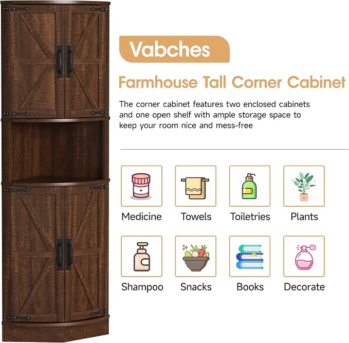 Vabches 64.8" Tall Farmhouse Corner Cabinet - Image 5