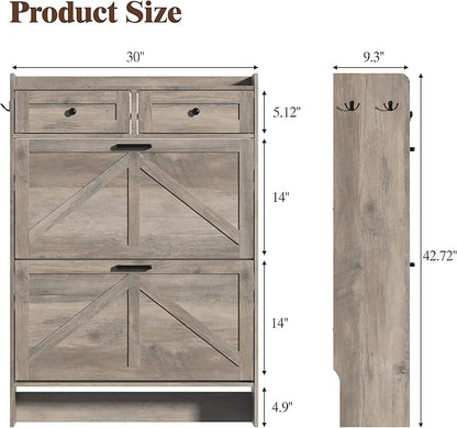 Thacuok Shoe Cabinet with 2 Flip Drawers & 2 Storage Drawers, Rustic Farmhouse - Image 2