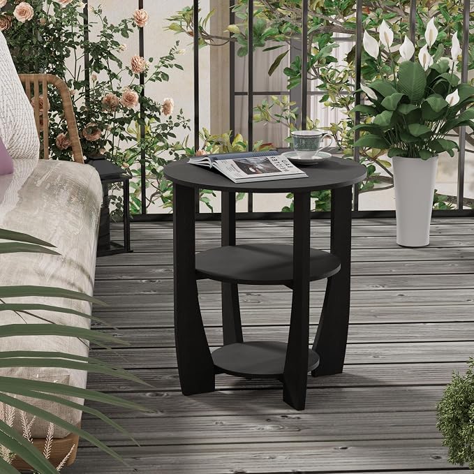 Round End Table with Storage Shelf, 3 Tier Modern Side Table, Sofa Recliner - Image 9