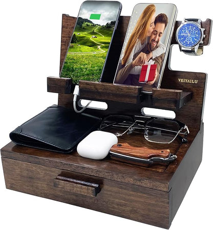 Gifts for Men Women Husband Son Boyfriend Him Nightstand Organizer Wood Phone - Image 8