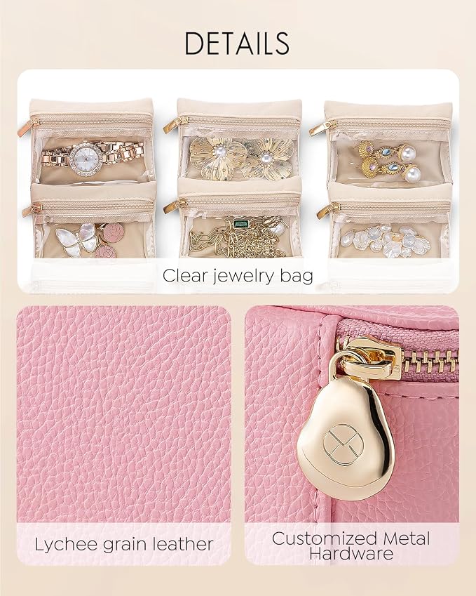 Vlando Travel Jewelry Case, PU Leather Jewelry Storage Organizer Case - Image 4