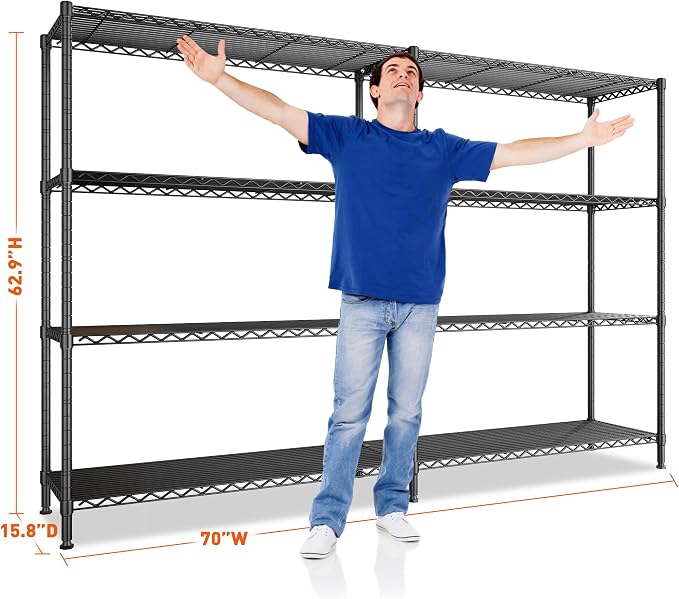 REIBII 70"W Metal Shelving, Storage Shelves 4-tier Wire Shelving Unit Load - Image 3