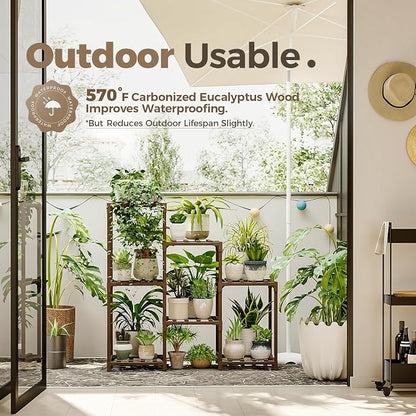Bamworld Plant Stand Indoor Plant Shelf Outdoor Wood Plant Rack - Image 3