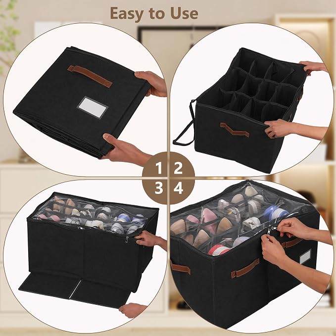 Shoe Organizer for Closet, 2 Pack Shoe Storage Bins Foldable Shoe Storage Box - Image 5