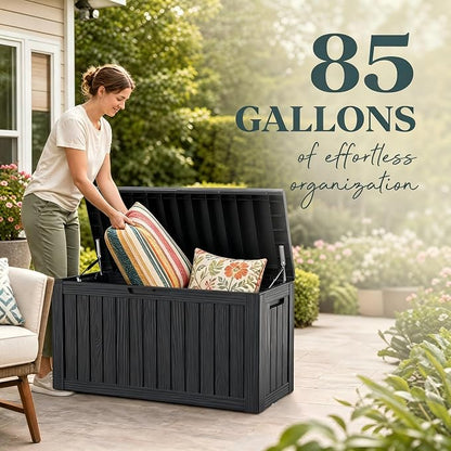 98 Gallon Large Deck Box, Waterproof Resin Outdoor Storage Box Lockable - Image 9