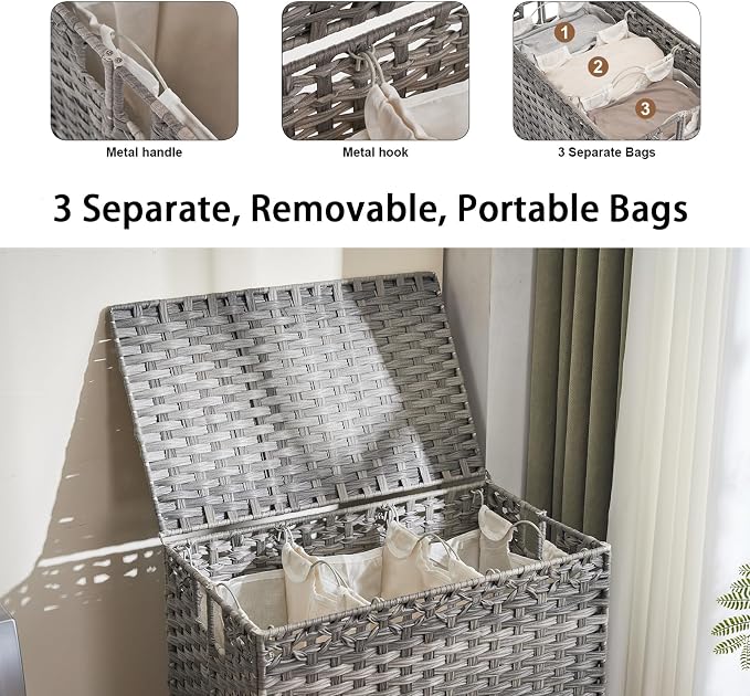 Laundry Hamper with Wheels&Lid, 50.2 Gallons Rolling Laundry Basket with Wheels - Image 5