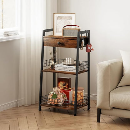 3-Tier Ladder Shelf with Drawer, Bathroom Stand Floor Storage Shelf, - Image 5