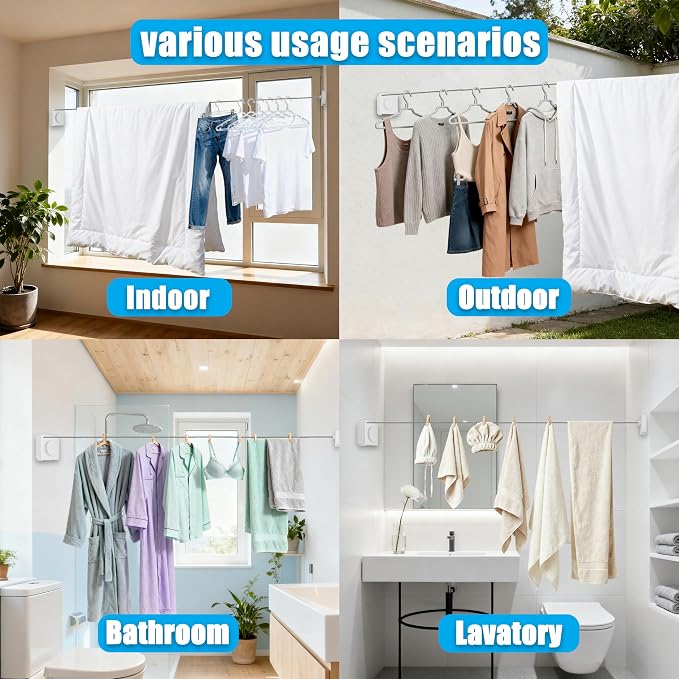 Retractable Clothesline Indoor & Outdoor, 16.2 Feet Stainless Steel Washing Line - Image 5