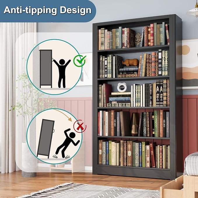 Heavy Duty Office Bookshelf, 5-Tier Adjustable Library Bookshelves, Modular - Image 5