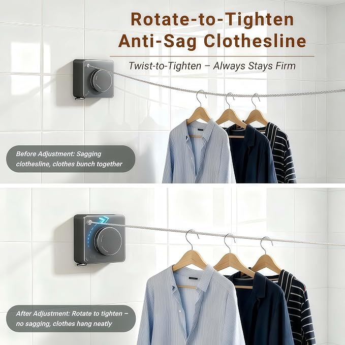 Retractable Clothesline Indoor & Outdoor – 16.8 Ft Non-Sagging Heavy-Duty - Image 5
